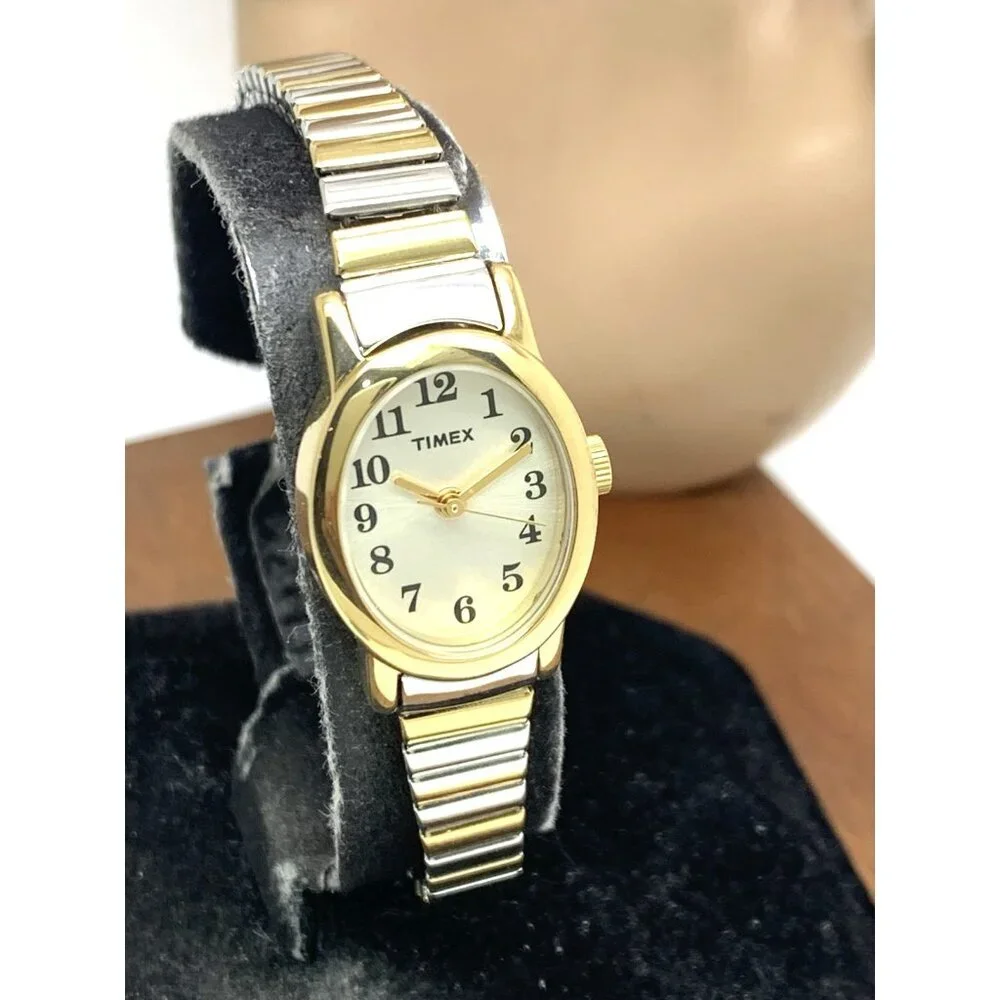 Timex Women's Watch T2M570 Quartz Oval Petite Two Tone Steel Expansion Band